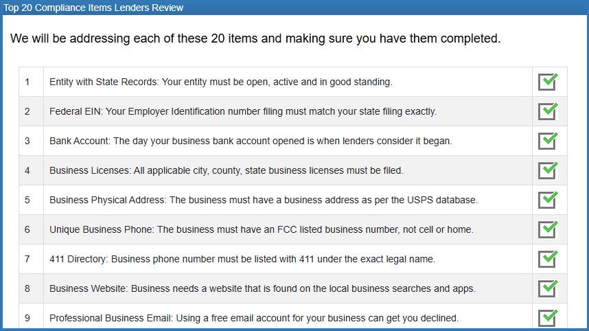 Scan Part 3, Lender compliance status showing 20-item checklist with step-by-step instructions