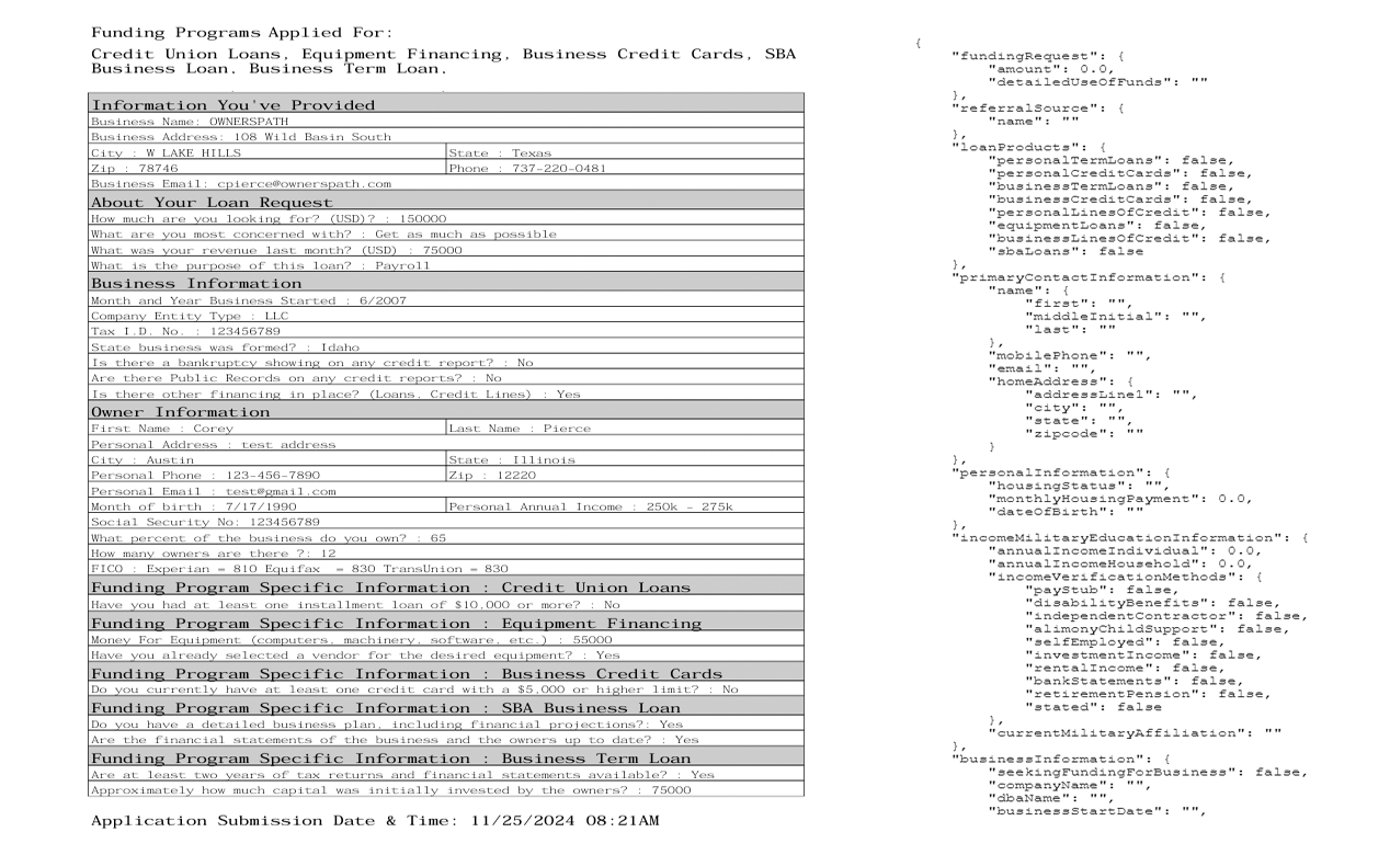 Produced Application PDF & JSON file